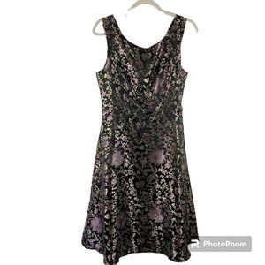 NWT Liza Luxe Black and Floral Sleeveless A-line Dress Size Medium